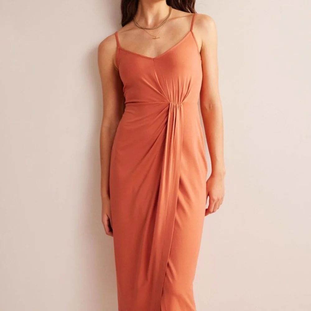 Boden Gathered Jersey Midi Dress in Persimmon, Size 8R NWT